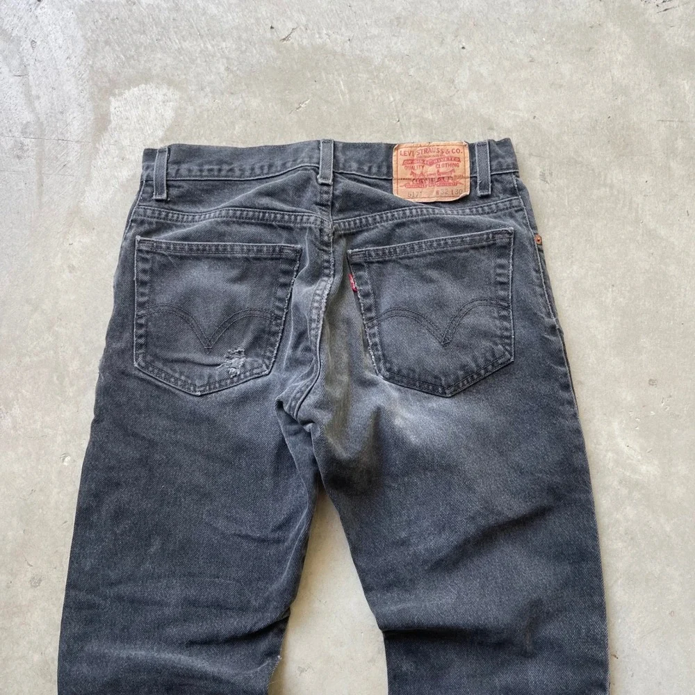 Vintage Levis 517 Mens Faded Black Distressed Bootcut Jeans 30x30 Denim Pants